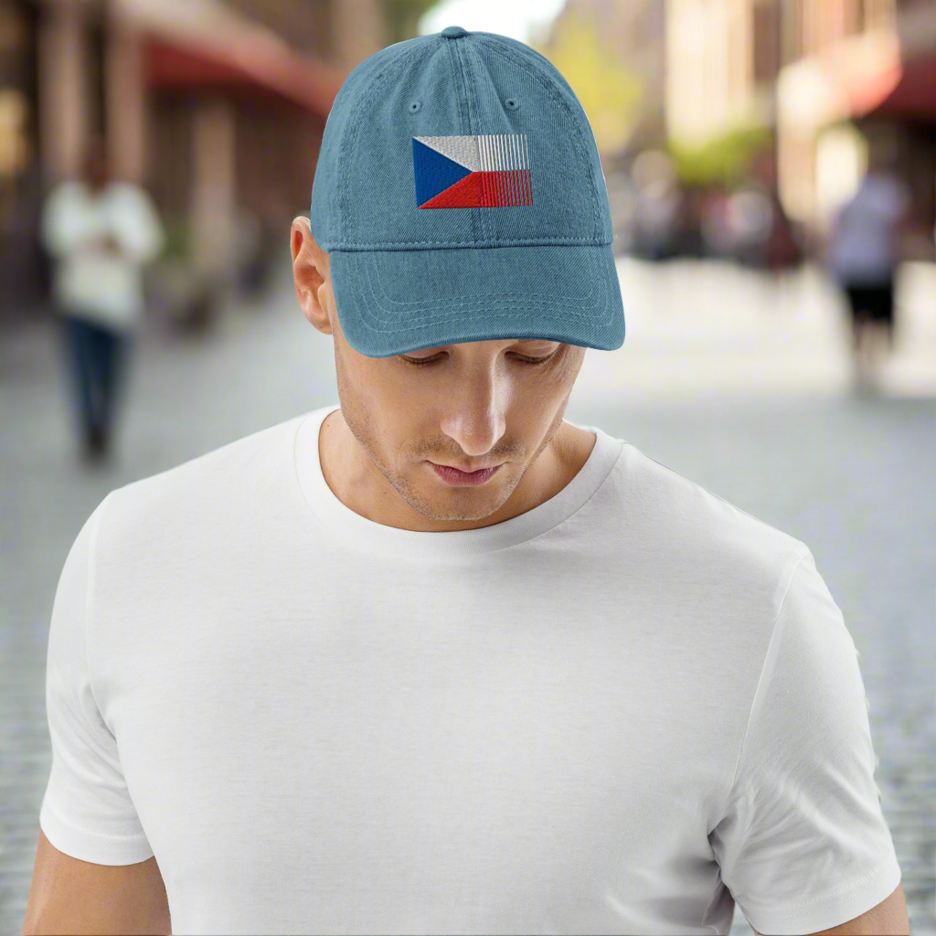 Czech Flag Embroidered Denim Hat {with red}