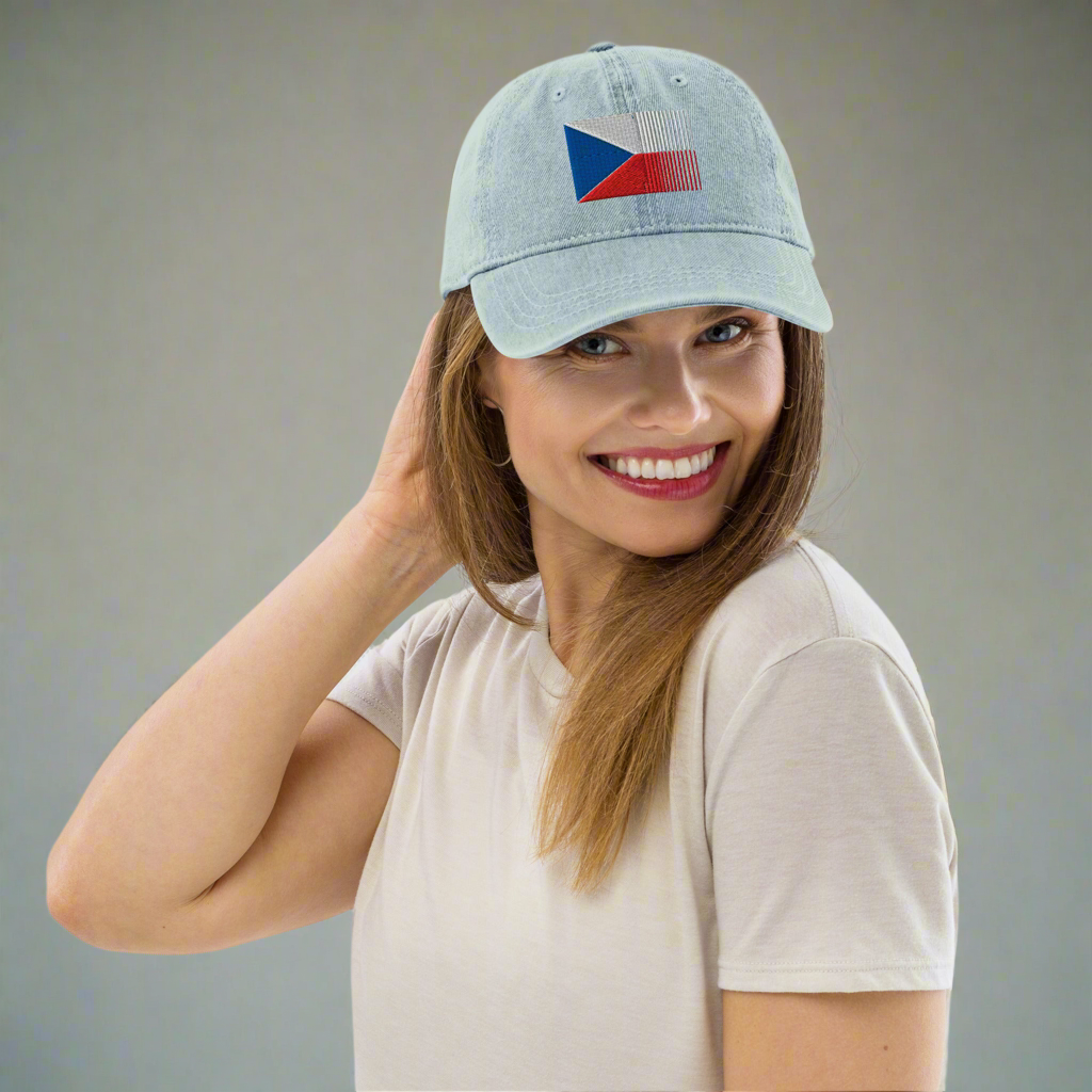 Czech Flag Embroidered Denim Hat {with red}